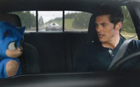 Sonic the Hedgehog (Ben Schwartz) and Sheriff Tom Wachowski (James Marsden) in Sega's New Movie